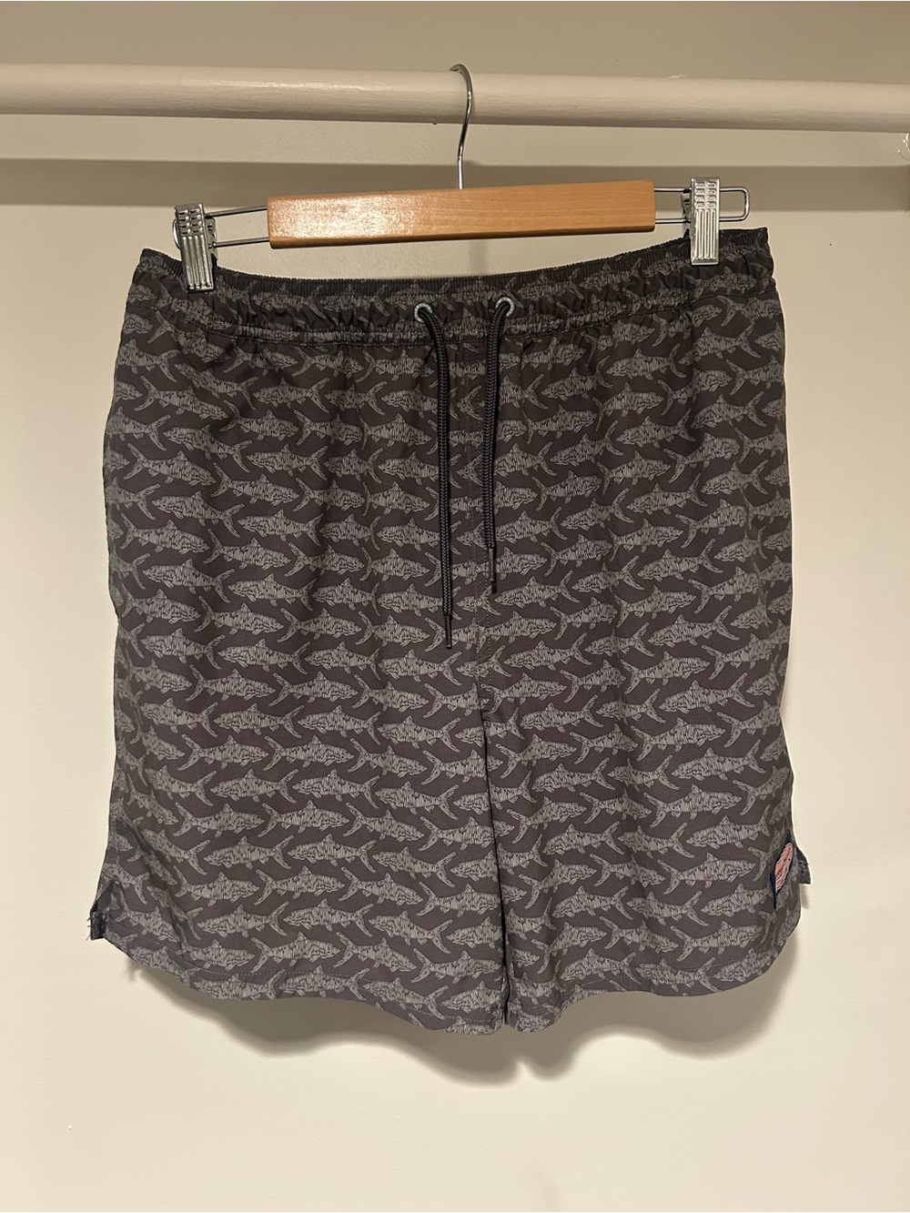Vineyard Vines Gray & Black Shark-Print Swim Trunks